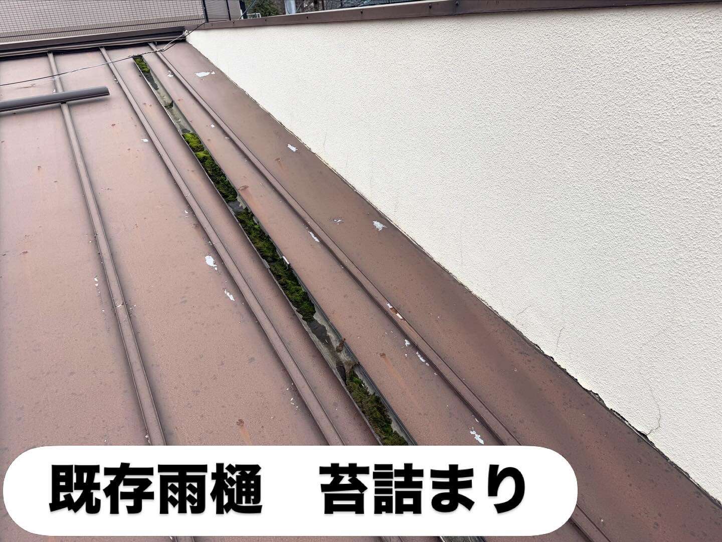 【八王子市】雨樋から水漏れ…原因は苔詰まりと割れ|一部雨樋交換工事事例